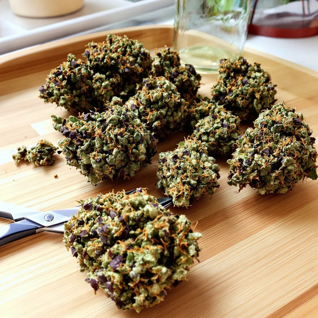 Purple Cotton Candy 79% indica / 21% sativa — flor con tricomas visibles