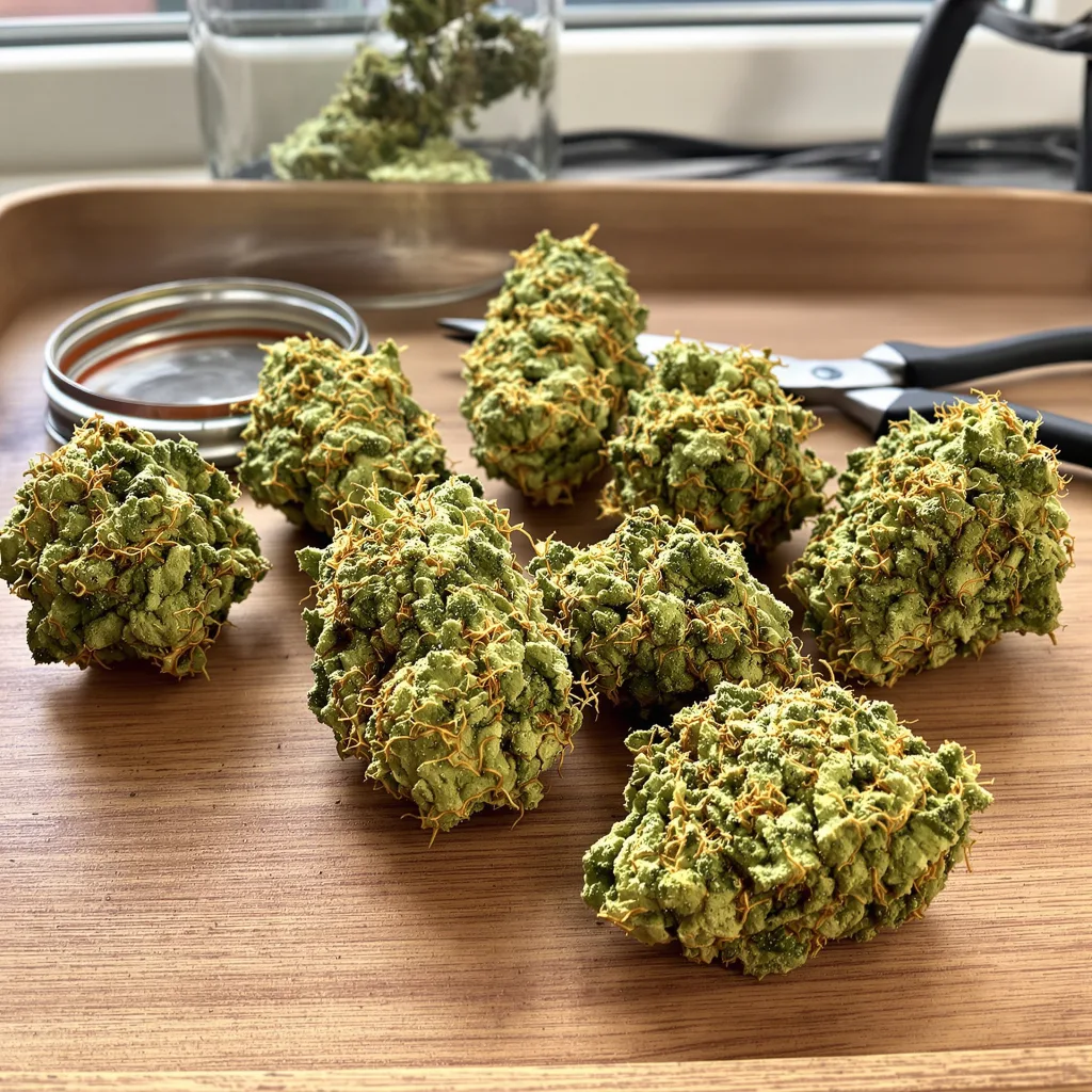 Purple Diesel 30% indica / 70% sativa — flor con tricomas visibles