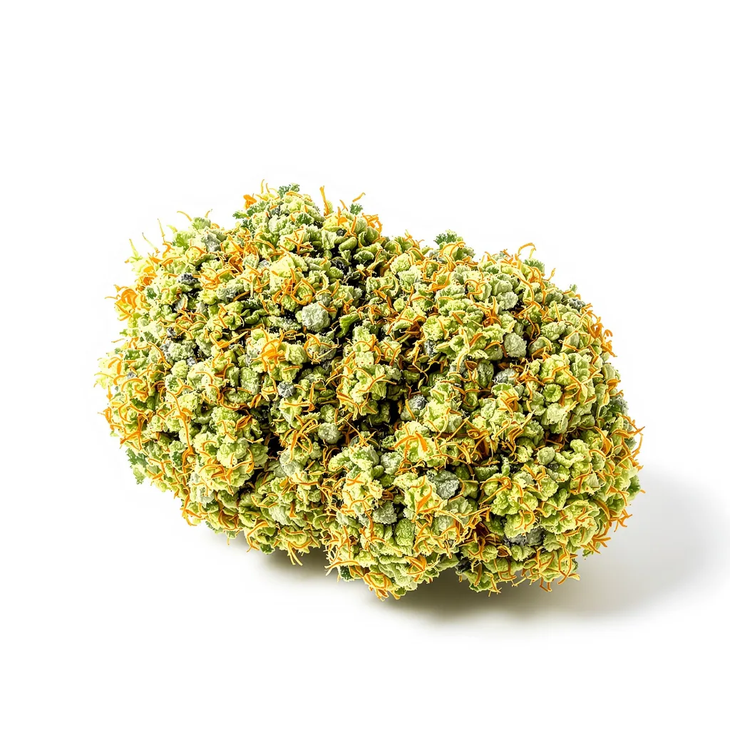 Purple Diesel 30% indica / 70% sativa — flor con tricomas visibles