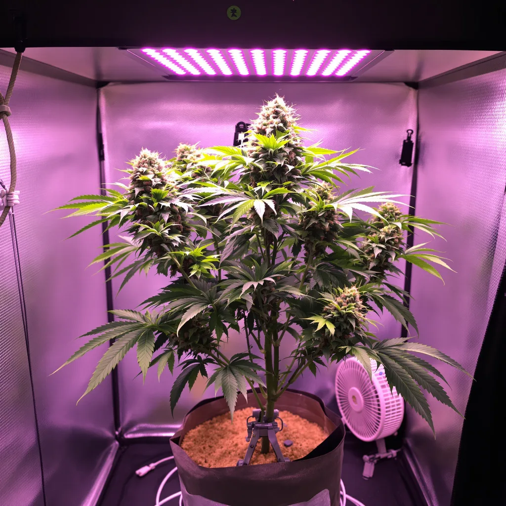 Planta de cannabis Purple Dragon en fase de floración — 60-100 cm autofloración