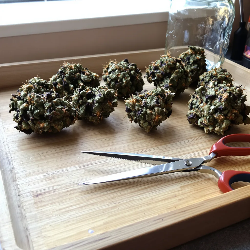 Purple Dragon 66% indica / 34% sativa — flor con tricomas visibles