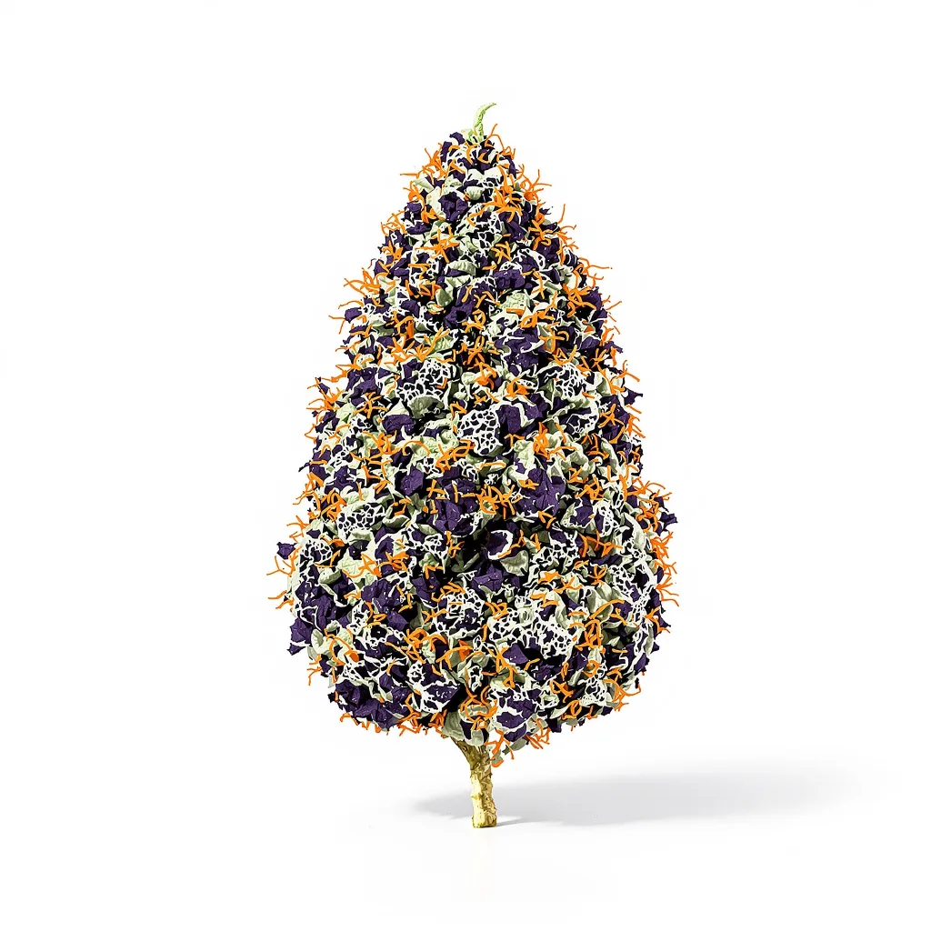 Purple Dragon 66% indica / 34% sativa — flor con tricomas visibles
