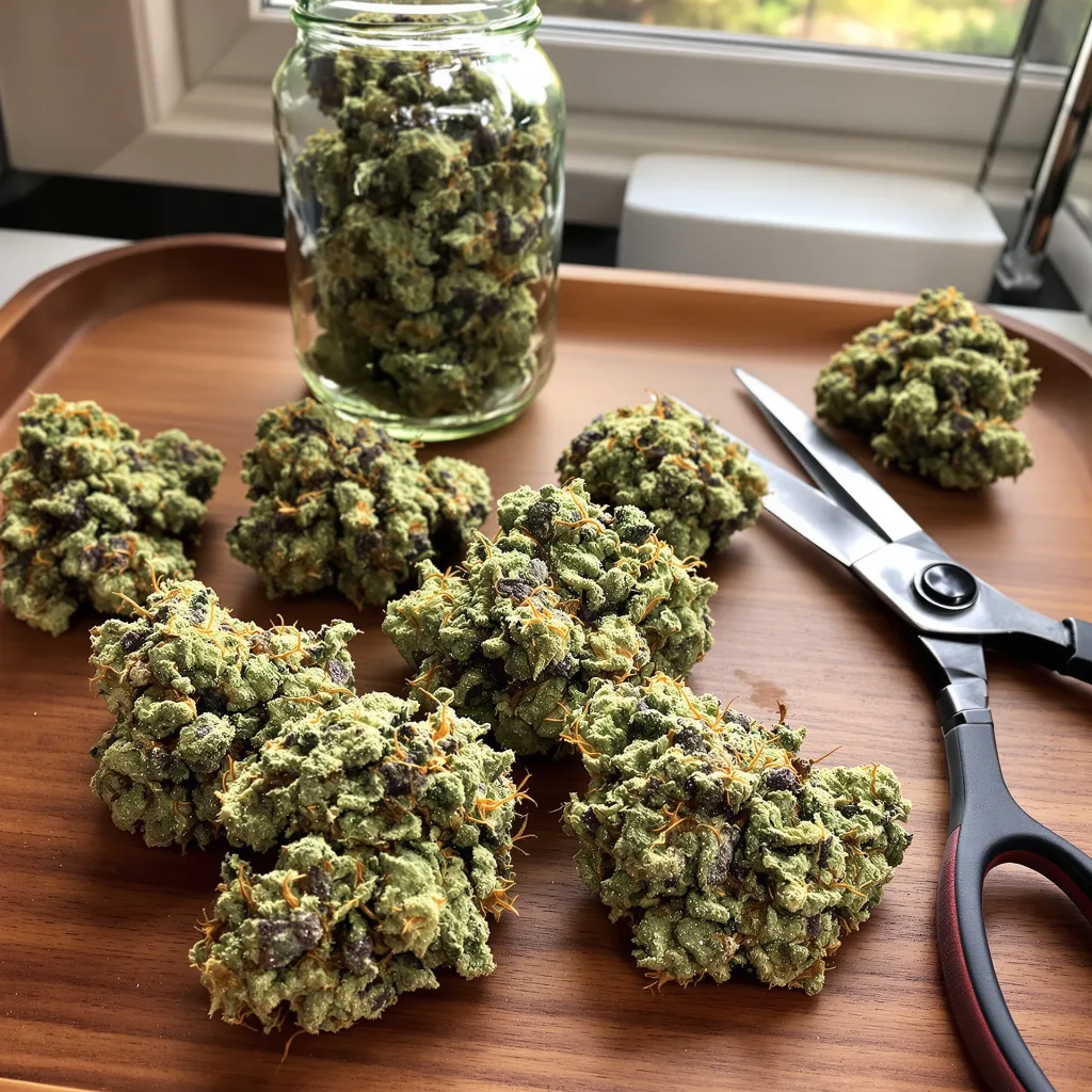 Purple Dream 45% indica / 55% sativa — flor con tricomas visibles