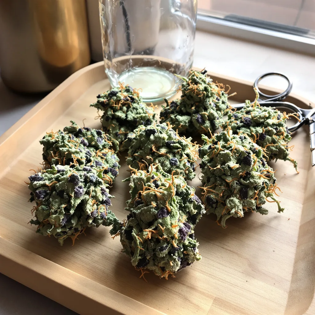 Purple Dream 45% indica / 55% sativa — flor con tricomas visibles