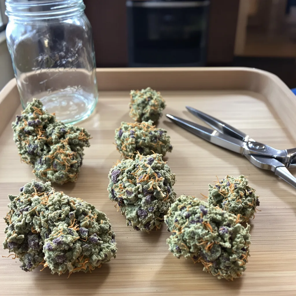 Purple Elephant 60% indica / 40% sativa — flor con tricomas visibles