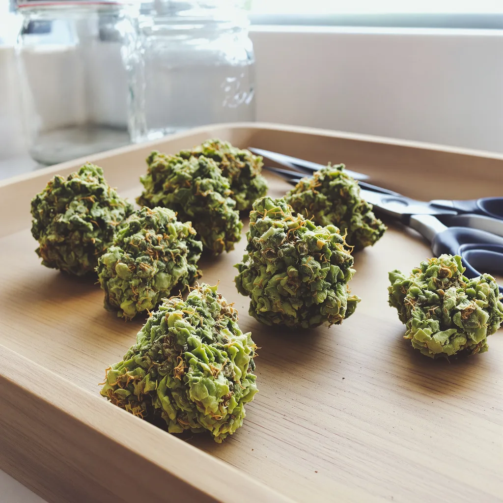 Purple Haze 16% indica / 84% sativa — flor con tricomas visibles