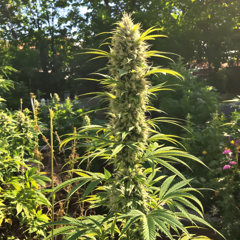 Purple Haze 16% indica / 84% sativa — flor con tricomas visibles