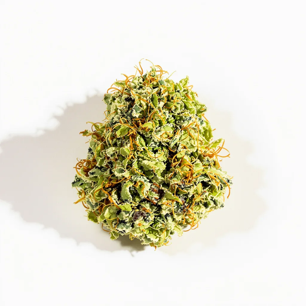 Purple Haze 16% indica / 84% sativa — flor con tricomas visibles