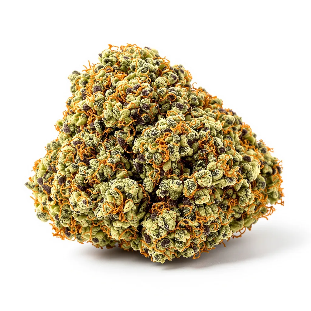 Purple Hindu Kush 100% indica / 50% sativa — flor con tricomas visibles