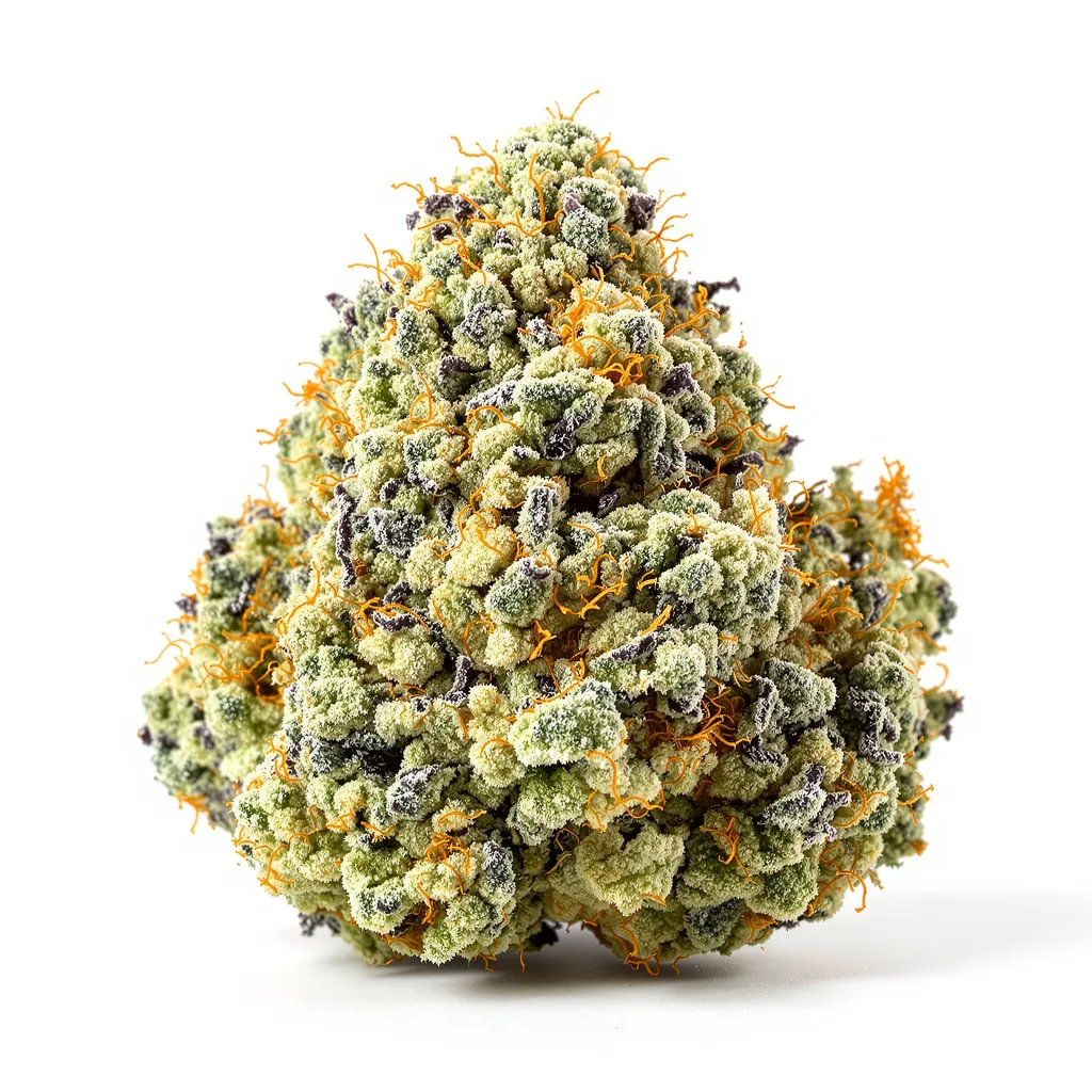 Purple Lemonade 55% indica / 45% sativa — flor con tricomas visibles