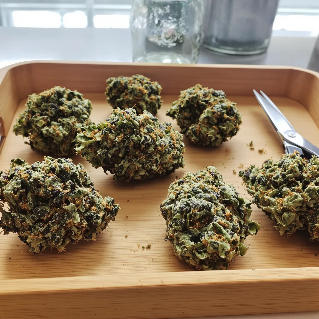 Purple Martian Kush 73% indica / 27% sativa — flor con tricomas visibles