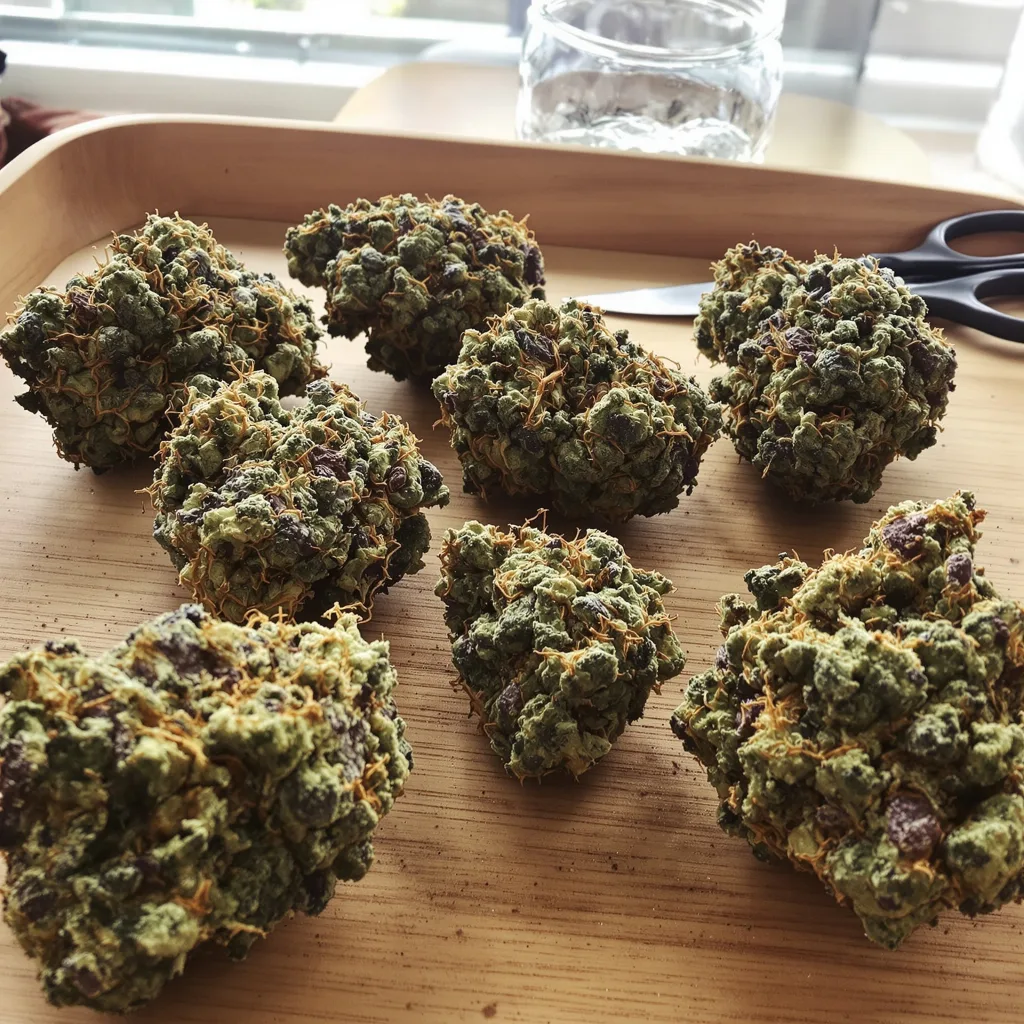 Purple Martian Kush 73% indica / 27% sativa — flor con tricomas visibles