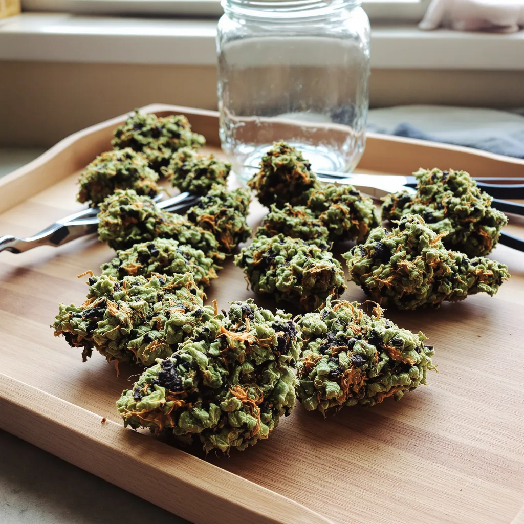 Purple Monkey Balls 68% indica / 32% sativa — flor con tricomas visibles