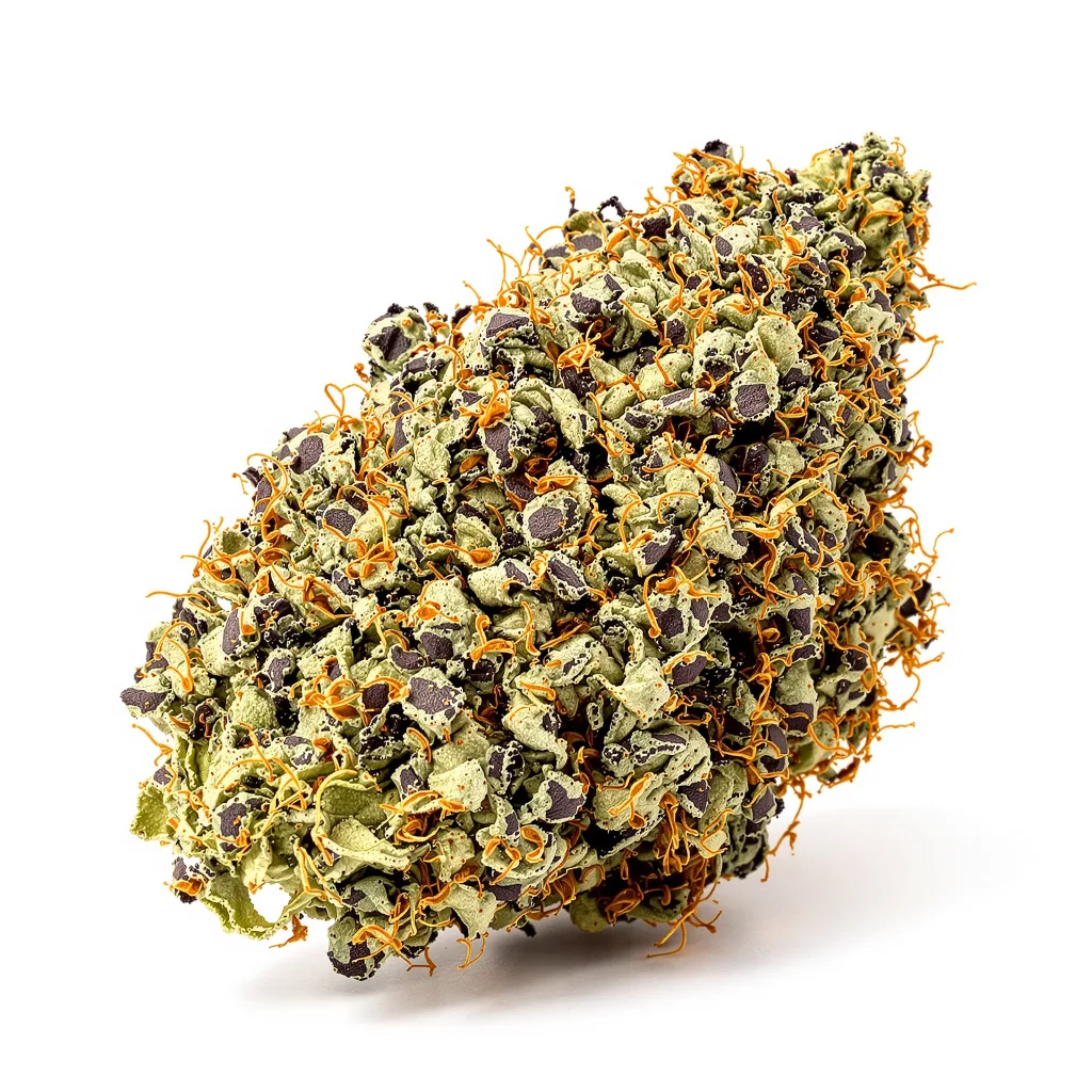 Purple Monkey Balls 68% indica / 32% sativa — flor con tricomas visibles