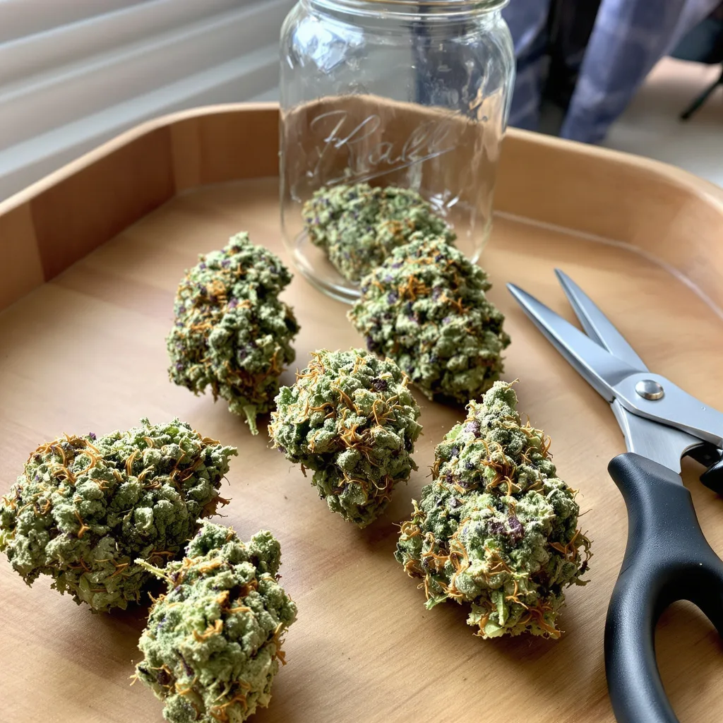 Purple Nepal Candy 39% indica / 61% sativa — flor con tricomas visibles
