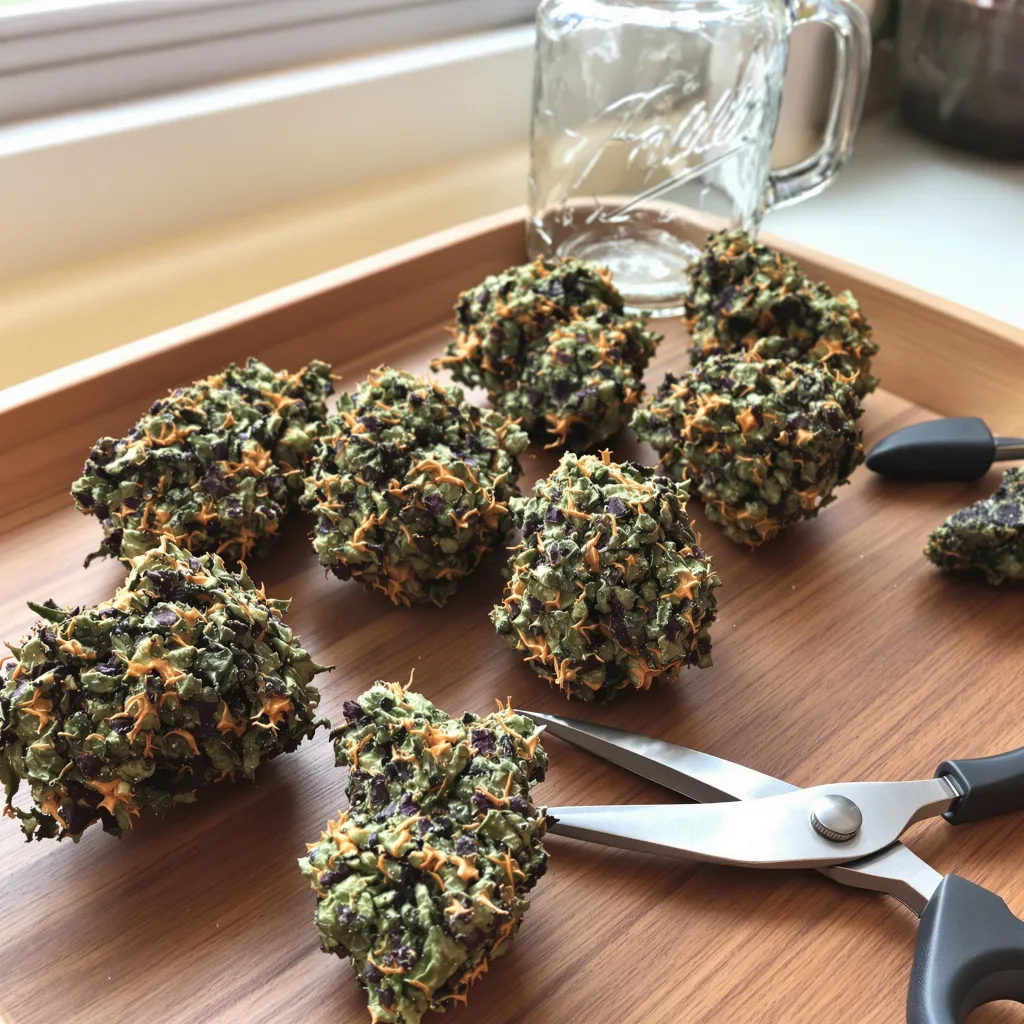 Purple Nepal 68% indica / 32% sativa — flor con tricomas visibles
