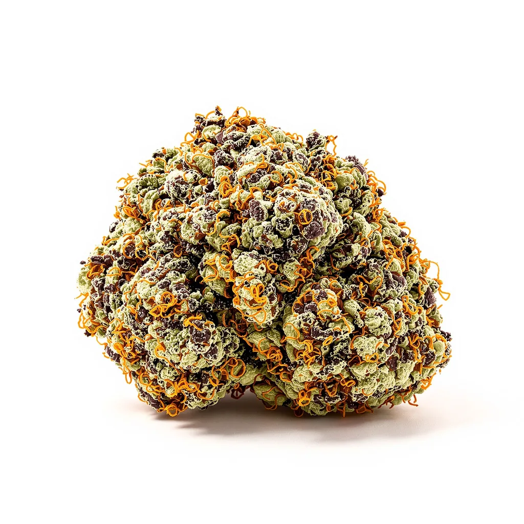 Purple Nepal 68% indica / 32% sativa — flor con tricomas visibles