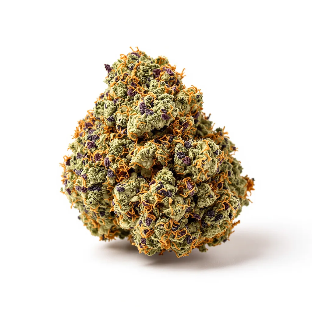 Purple OG 71% indica / 29% sativa — flor con tricomas visibles