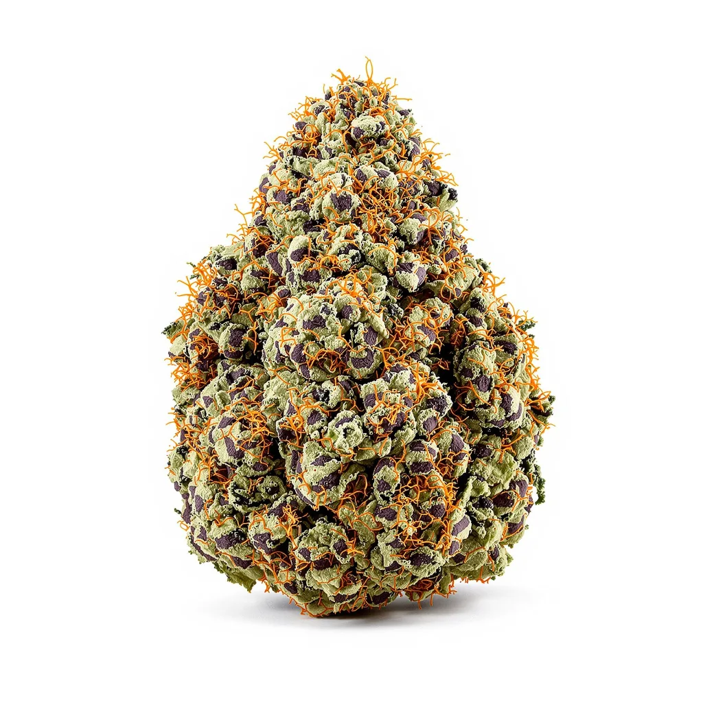 Purple Panty Dropper 78% indica / 22% sativa — flor con tricomas visibles