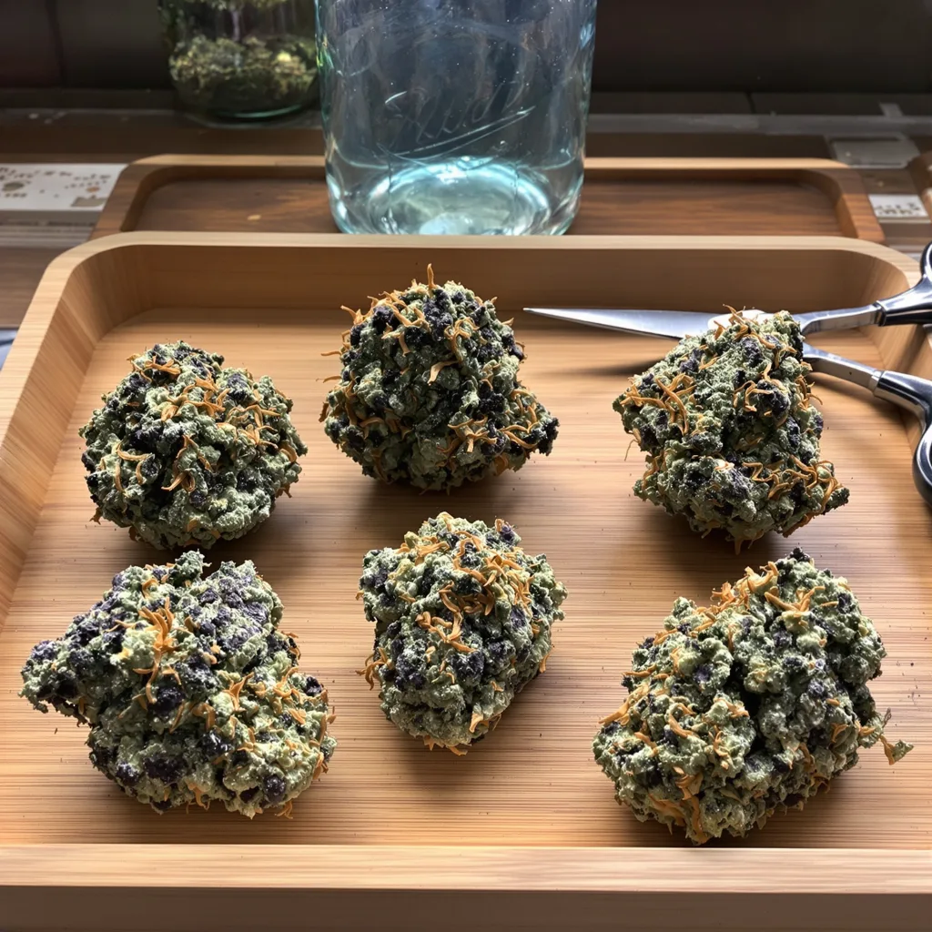Purple Passion 89% indica / 11% sativa — flor con tricomas visibles