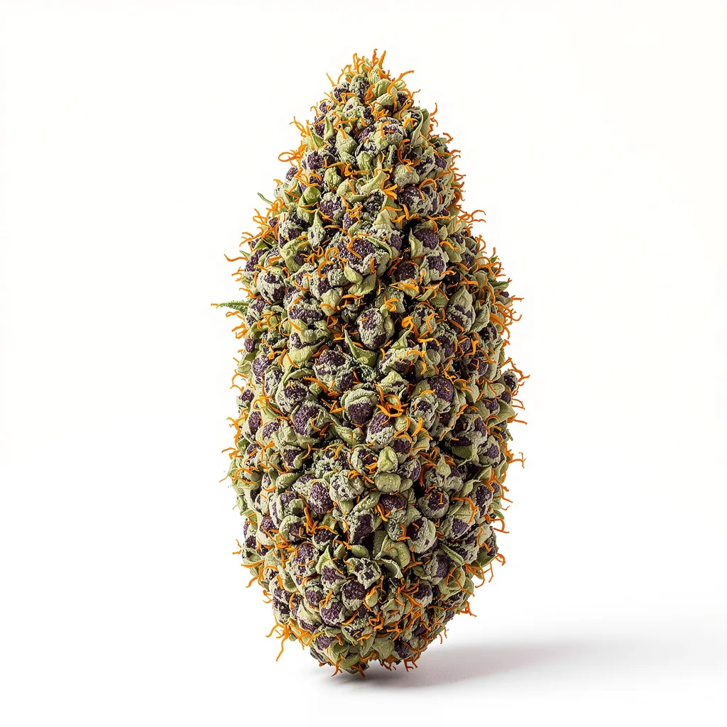 Purple People Eater 65% indica / 35% sativa — flor con tricomas visibles
