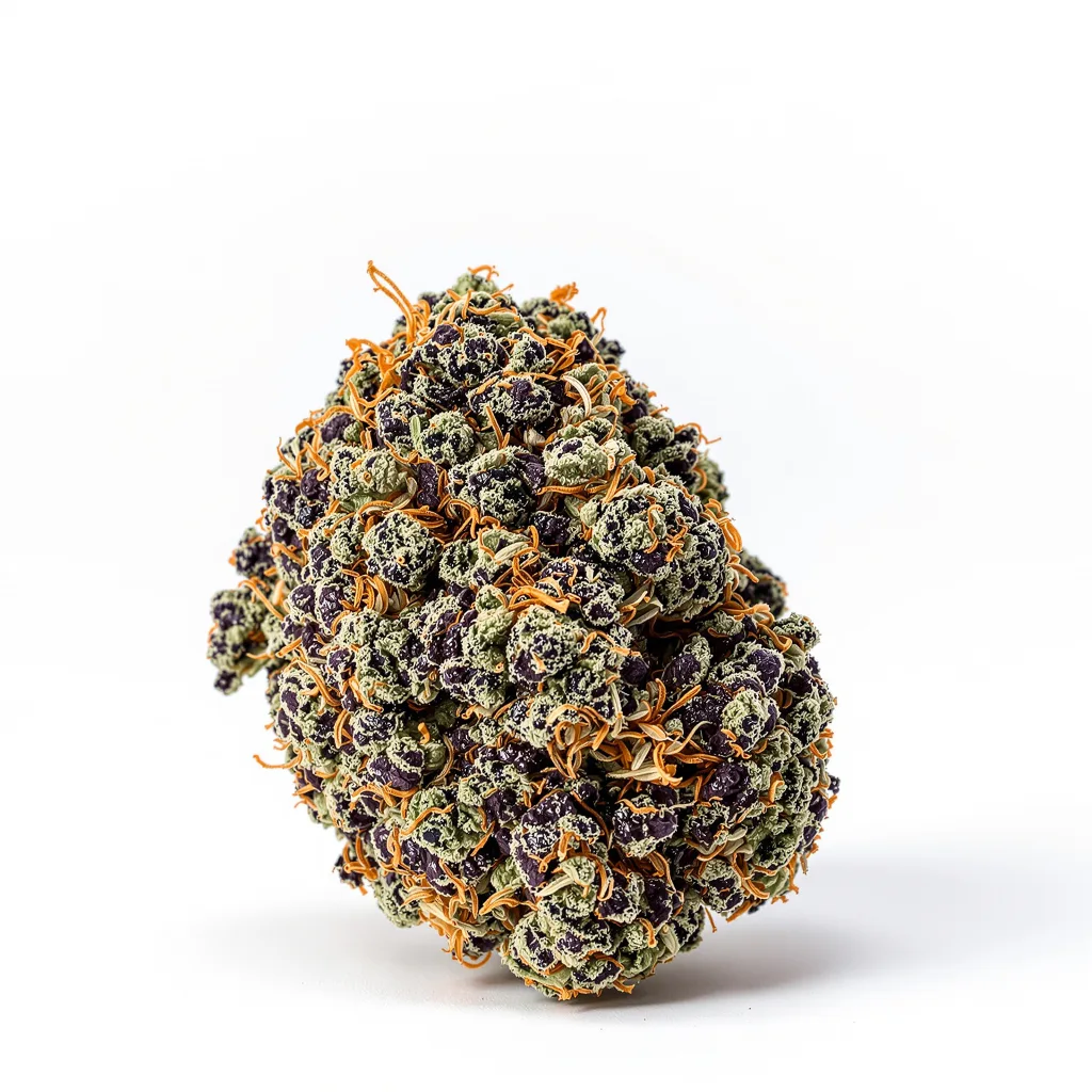 Purple Punch 70% indica / 30% sativa — flor con tricomas visibles