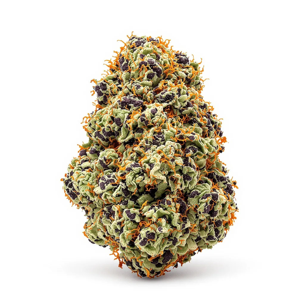 Purple Punch 70% indica / 30% sativa — flor con tricomas visibles