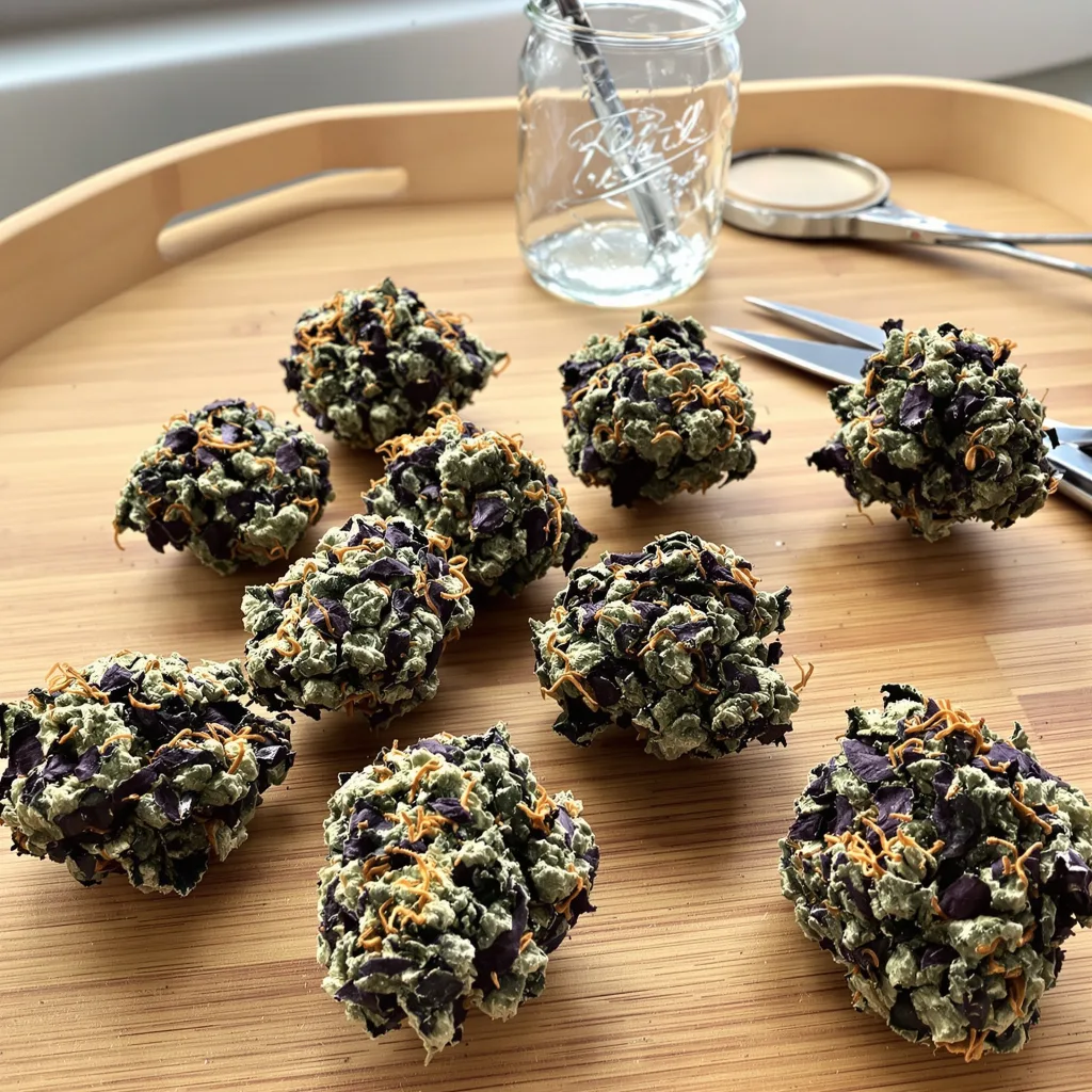 Purple Sage 86% indica / 14% sativa — flor con tricomas visibles