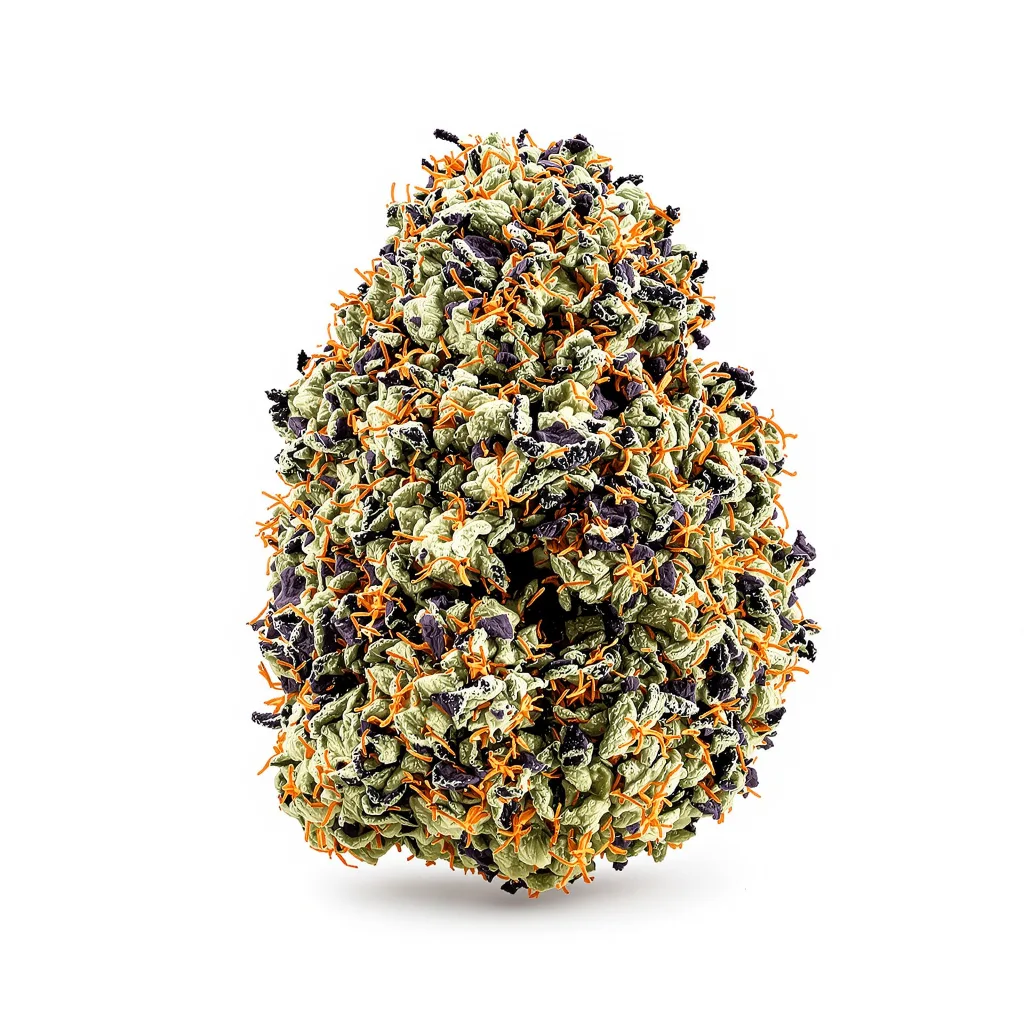 Purple Sage 86% indica / 14% sativa — flor con tricomas visibles