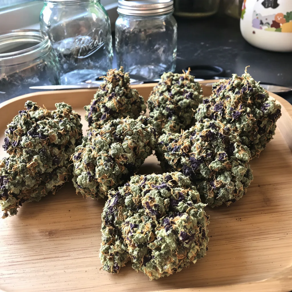Purple Sage 86% indica / 14% sativa — flor con tricomas visibles