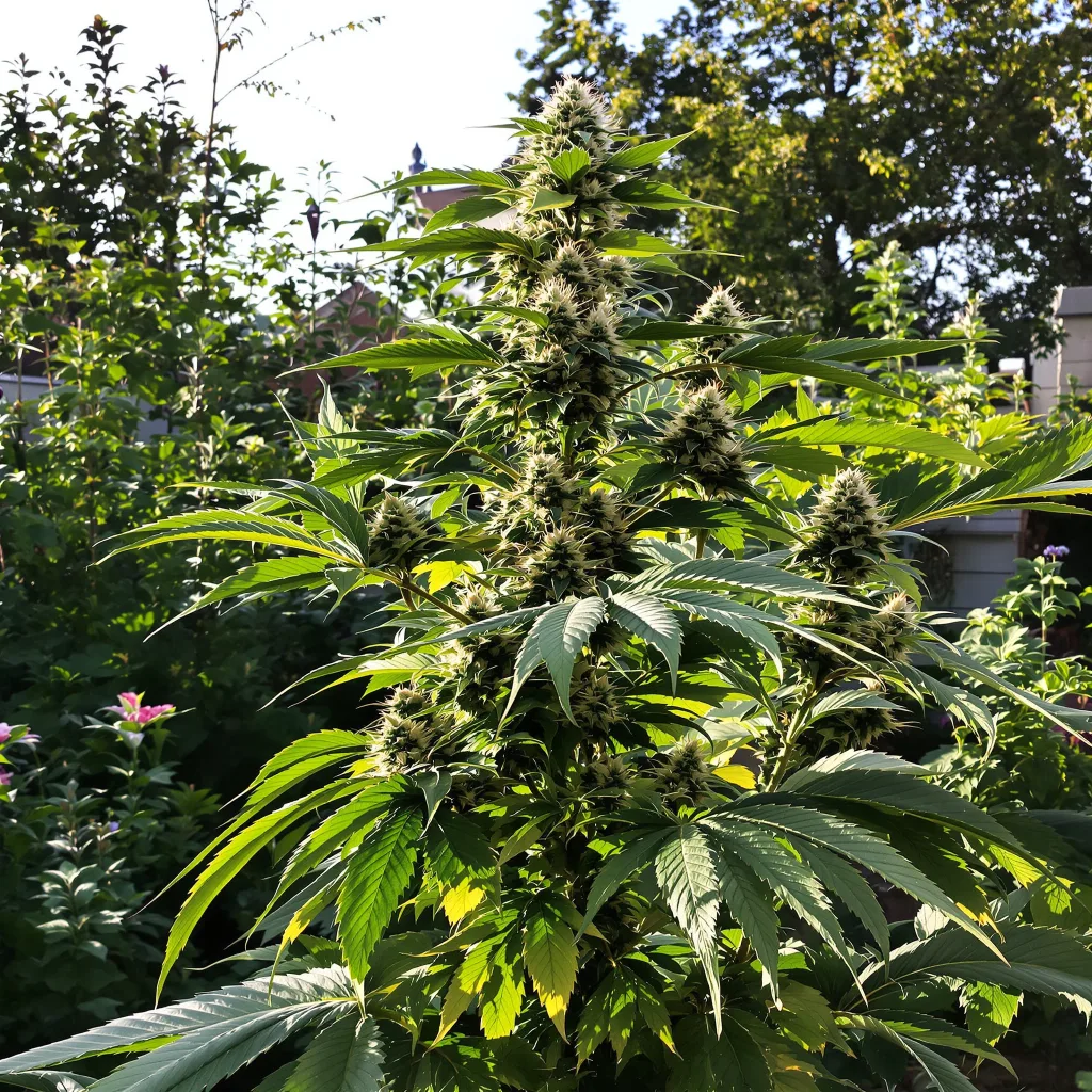 Purple Skunk 54% indica / 46% sativa — flor con tricomas visibles