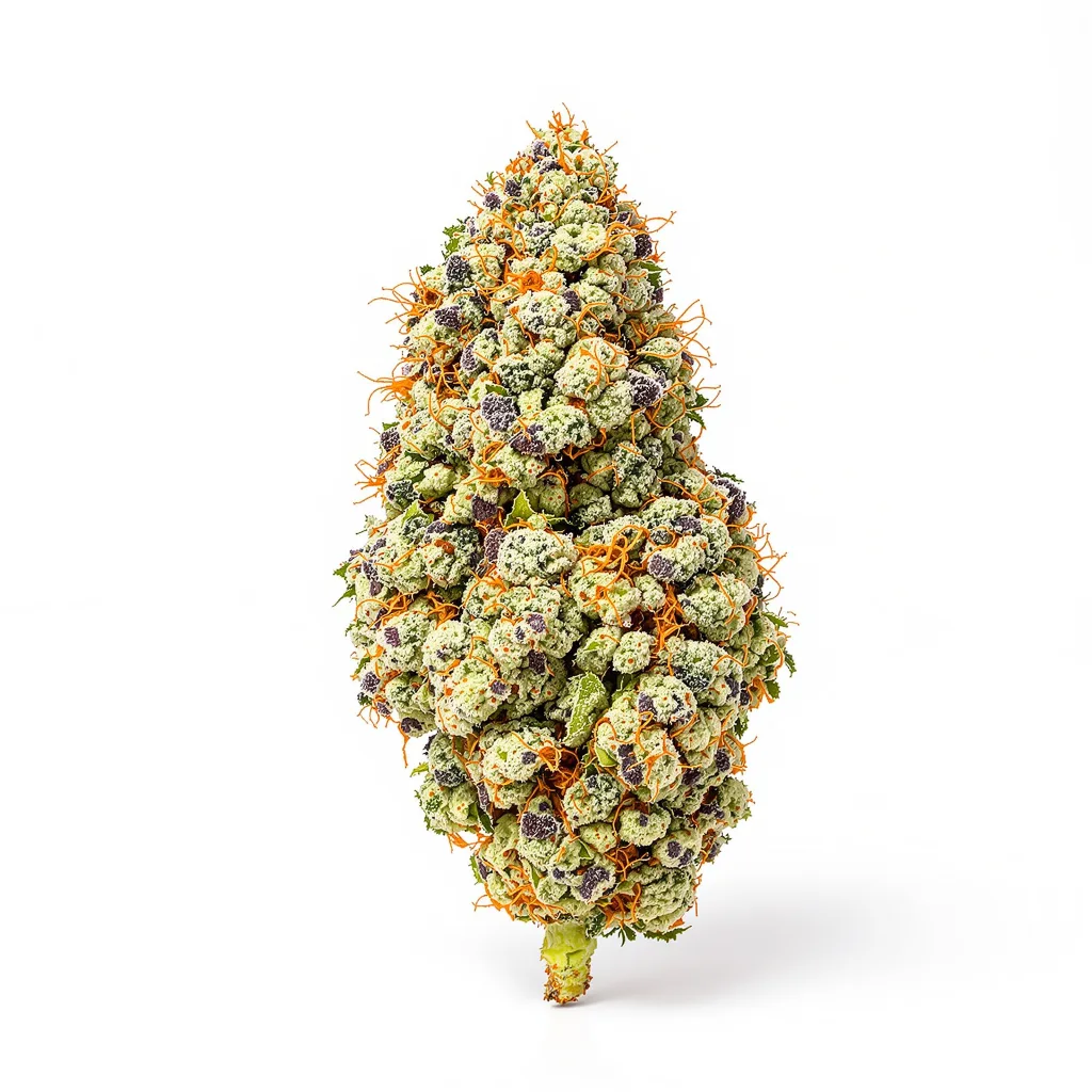 Purple Skunk 54% indica / 46% sativa — flor con tricomas visibles