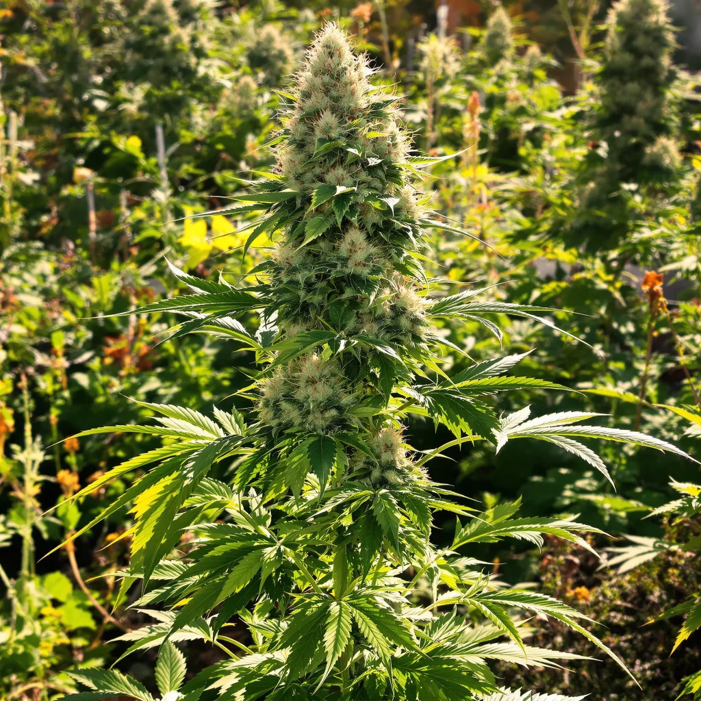 Purple Skunk 54% indica / 46% sativa — flor con tricomas visibles