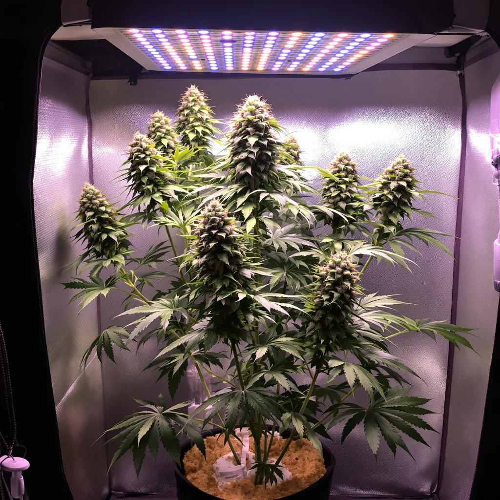 Planta de cannabis Purple Sour Diesel en fase de floración — 60-100 cm autofloración