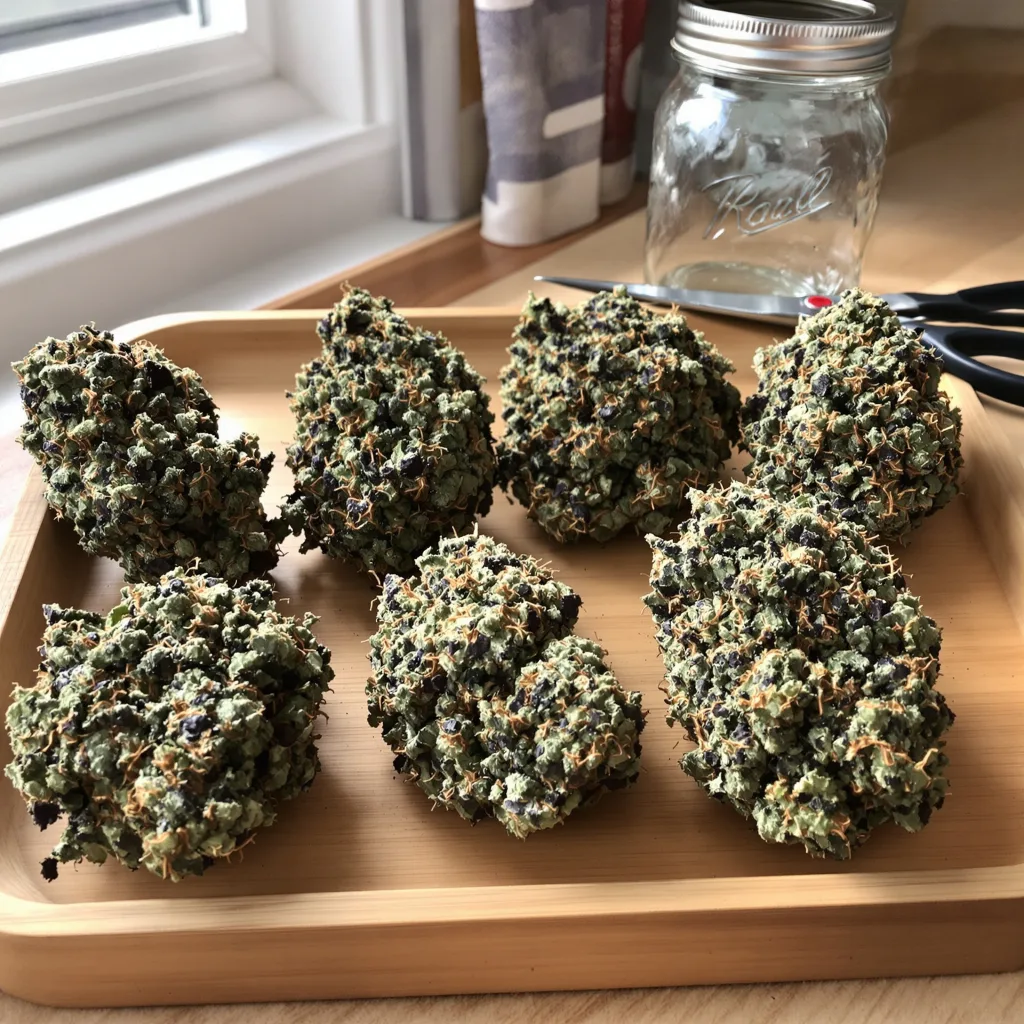 Purple Star 68% indica / 32% sativa — flor con tricomas visibles