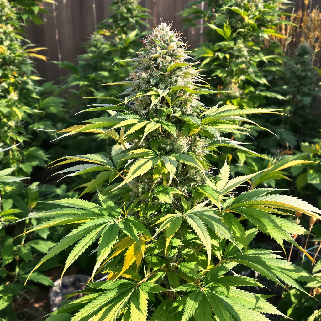 Purple Star 68% indica / 32% sativa — flor con tricomas visibles
