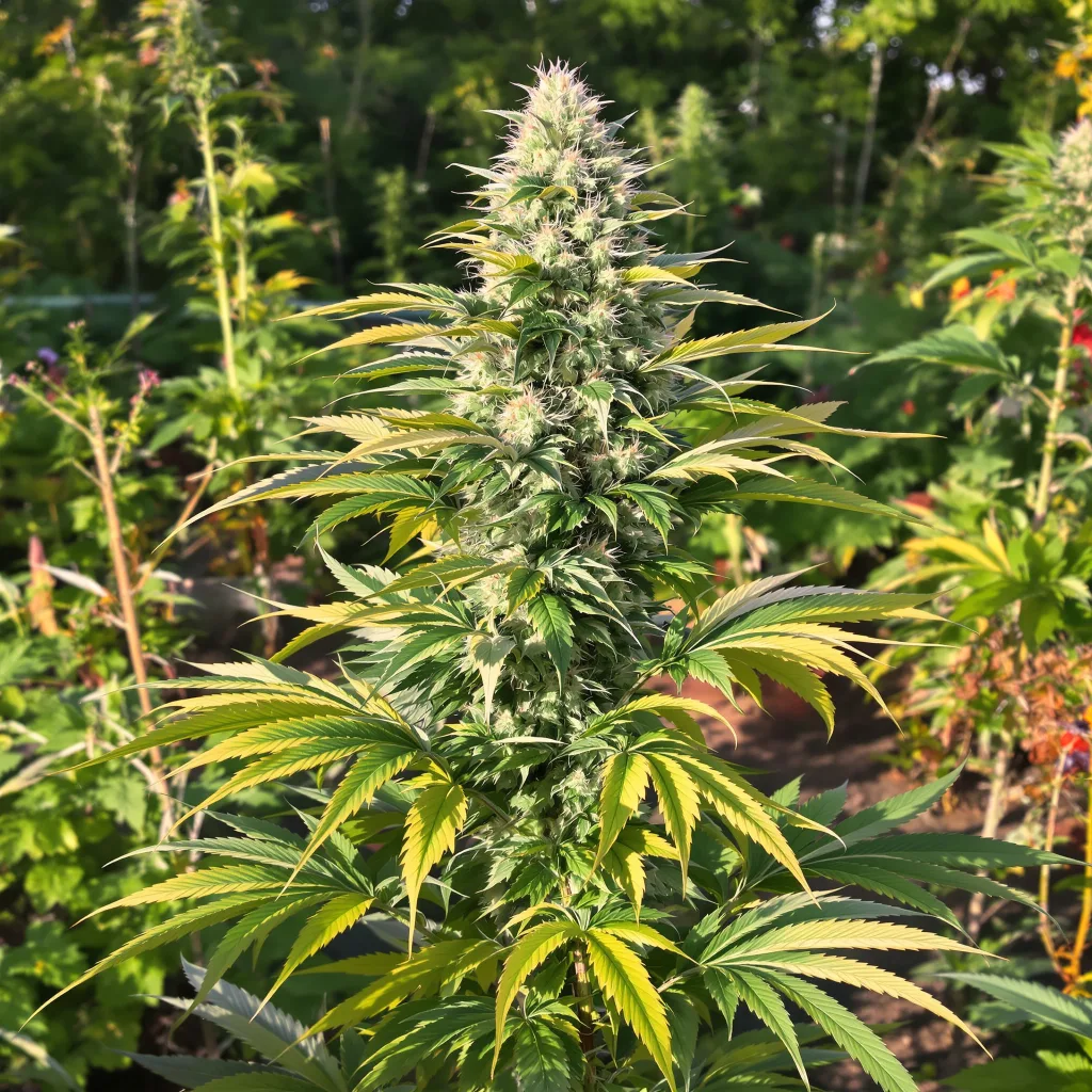 Purple Trainwreck 50% indica / 50% sativa — flor con tricomas visibles