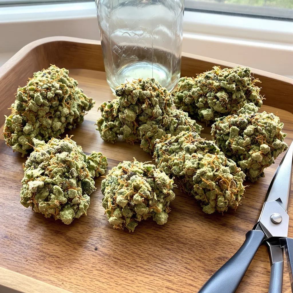 Purple Voodoo 54% indica / 46% sativa — flor con tricomas visibles