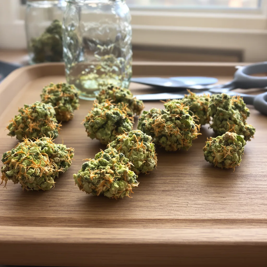 Purple Wreck 14% indica / 86% sativa — flor con tricomas visibles