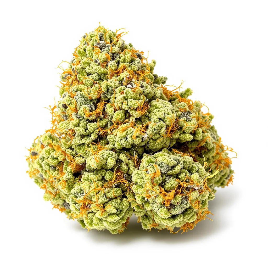 Purple Wreck 14% indica / 86% sativa — flor con tricomas visibles