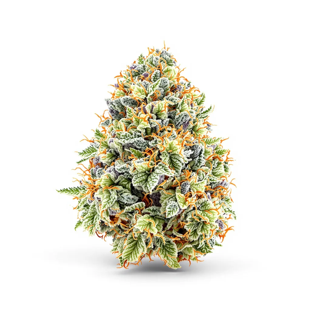 Qrazy Train 50% indica / 50% sativa — flor con tricomas visibles