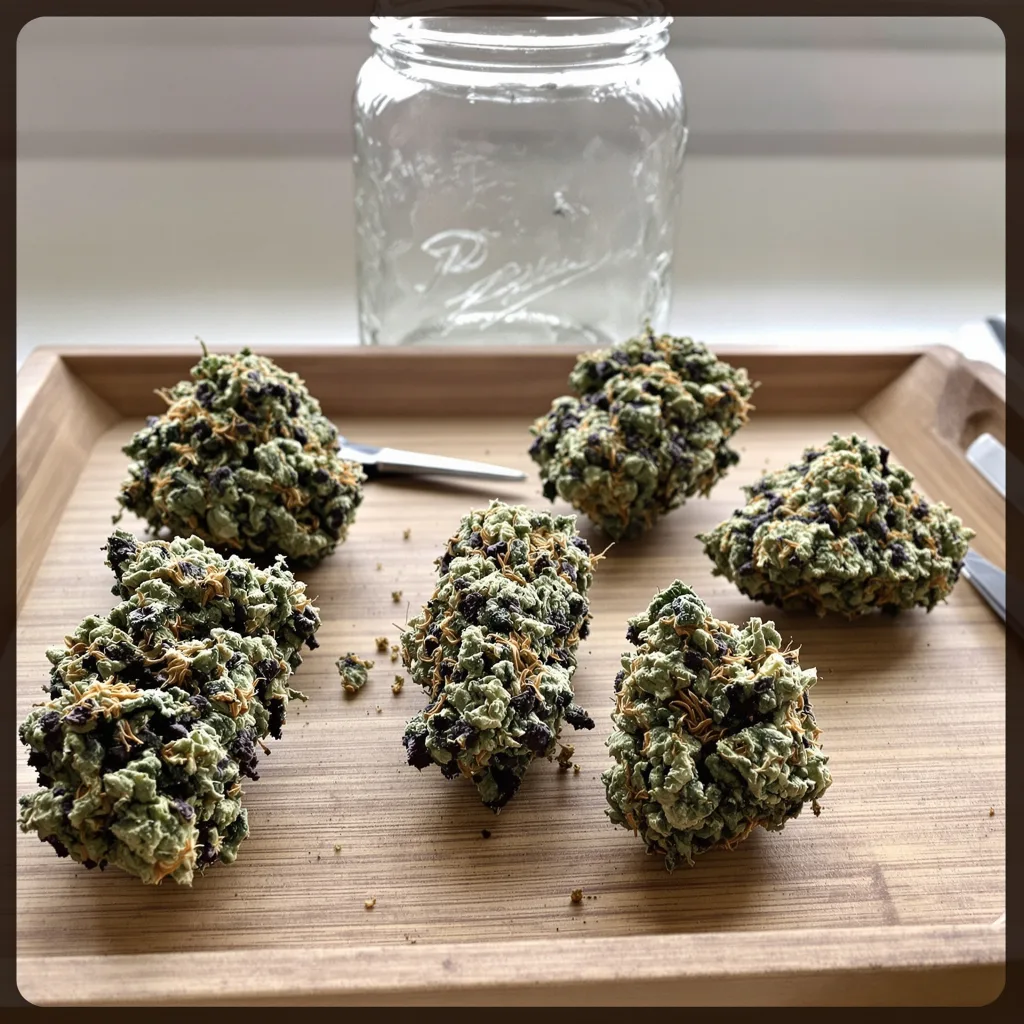 Queso 67% indica / 33% sativa — flor con tricomas visibles