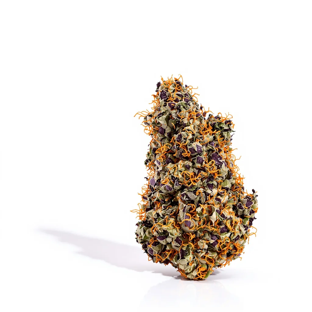 Quin-N-Tonic 77% indica / 23% sativa — flor con tricomas visibles