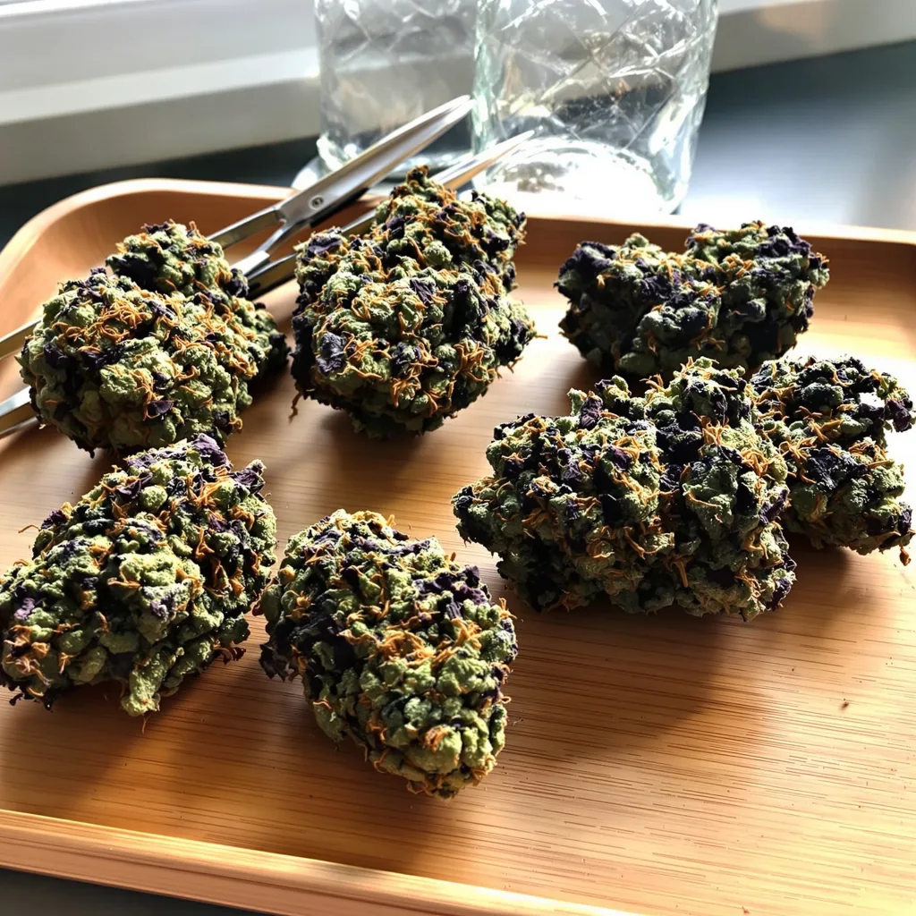 Quin-N-Tonic 77% indica / 23% sativa — flor con tricomas visibles