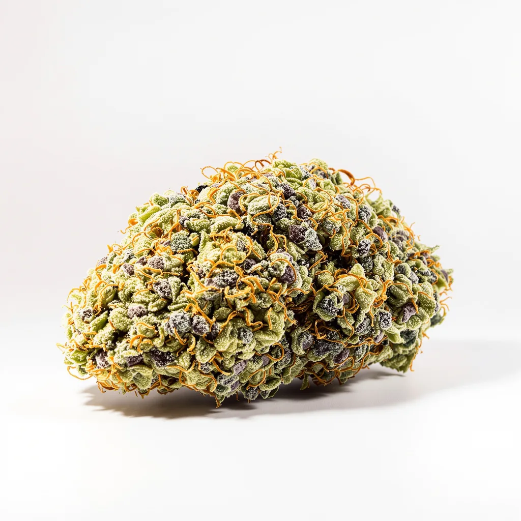 Race Fuel OG 51% indica / 49% sativa — flor con tricomas visibles