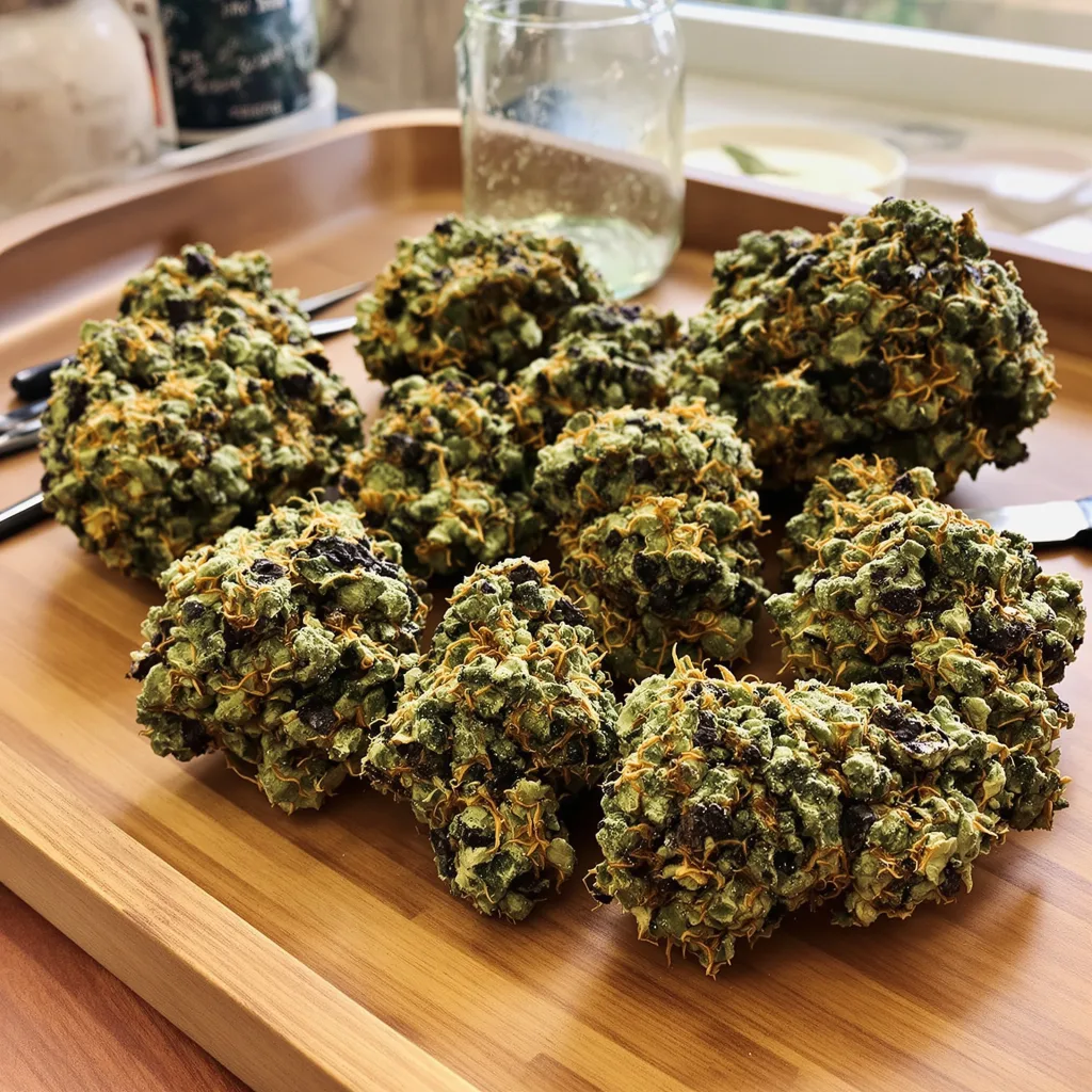 Rainbow Glue 83% indica / 17% sativa — flor con tricomas visibles