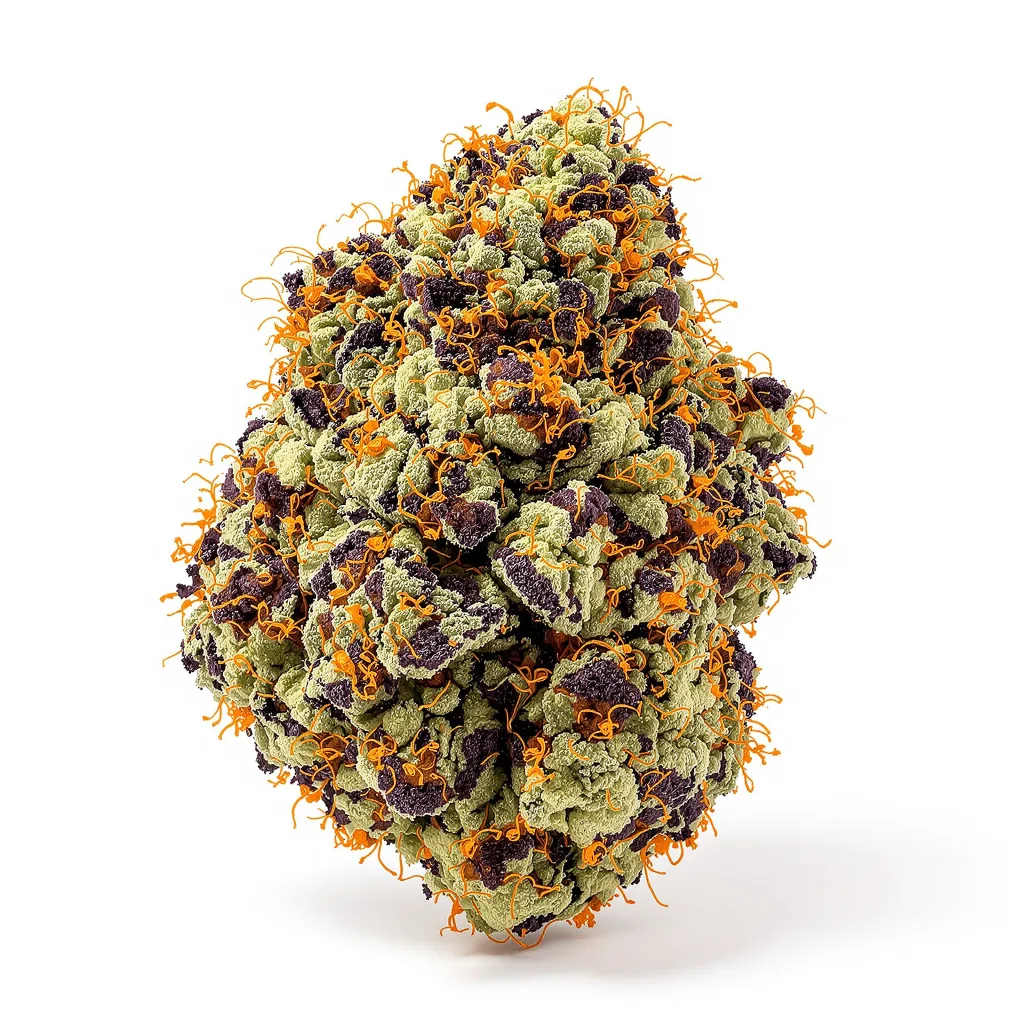 Rainbow Glue 83% indica / 17% sativa — flor con tricomas visibles