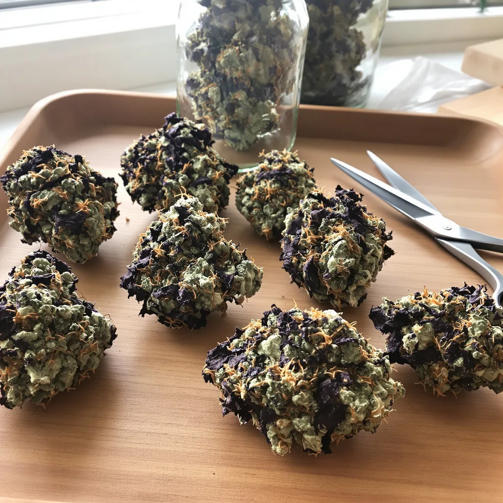 Rainbow Jones 76% indica / 24% sativa — flor con tricomas visibles
