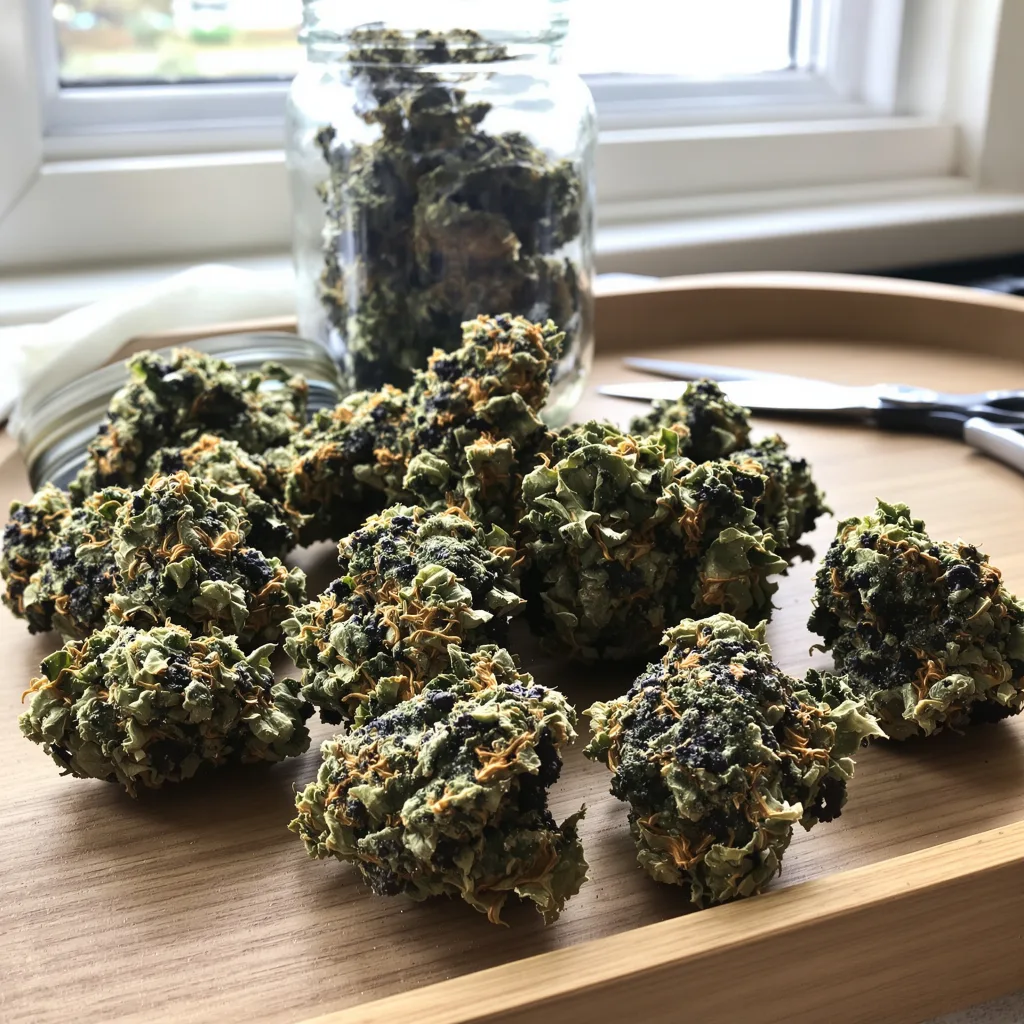 Rainbow Jones 76% indica / 24% sativa — flor con tricomas visibles