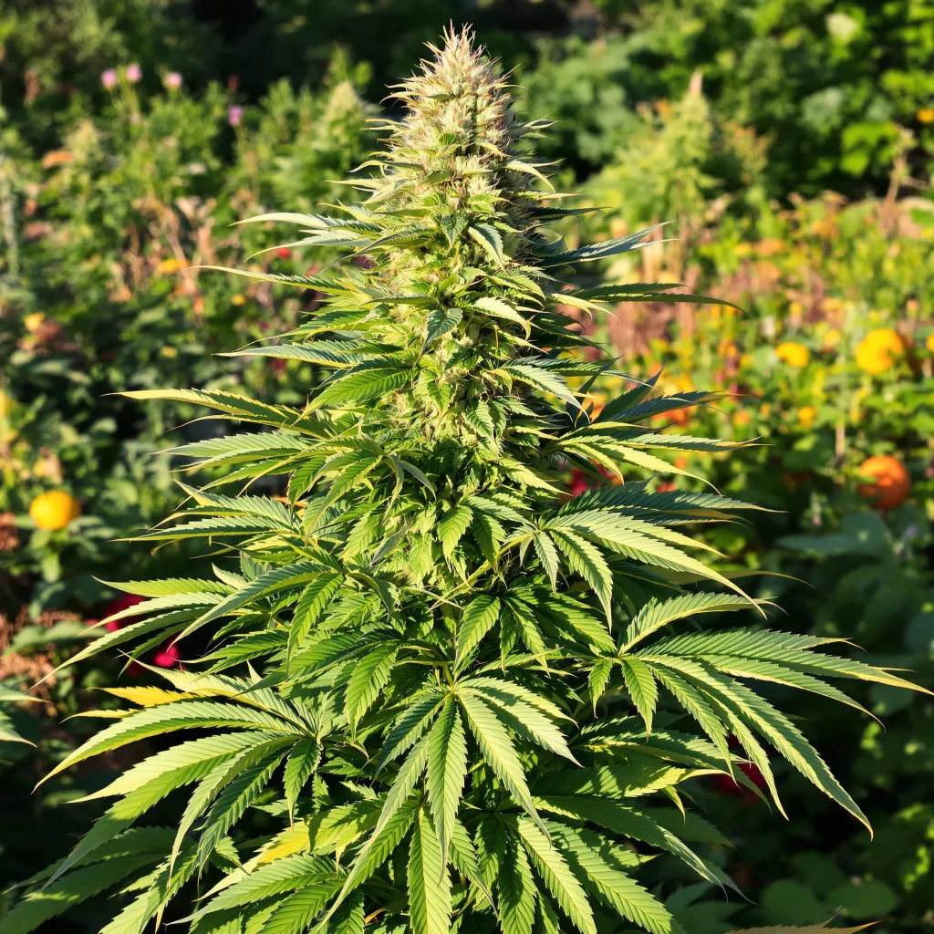 Rainbow Jones 76% indica / 24% sativa — flor con tricomas visibles